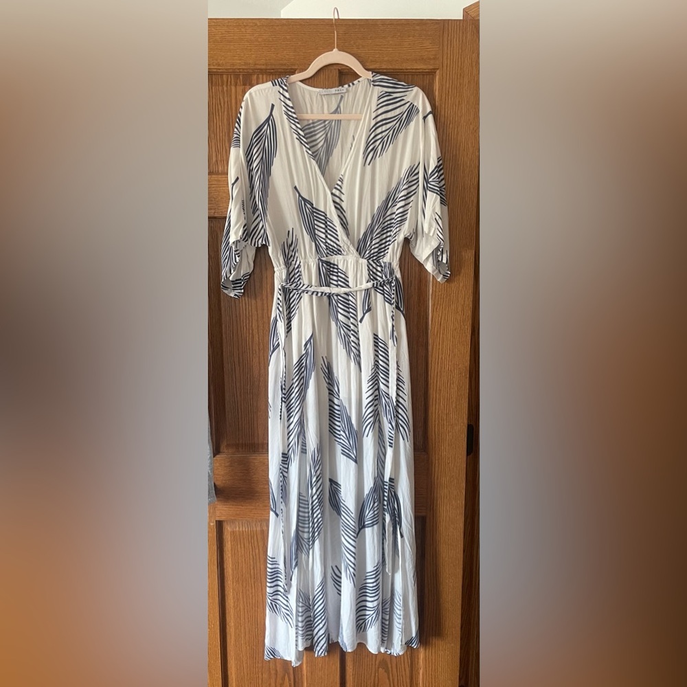 Baltic Born White and Blue Leaf Print Maxi Dress